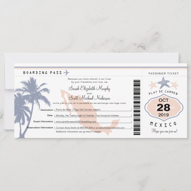 Invitation Mexique Palm Tree Starfish Passe Mariage dans (Devant)