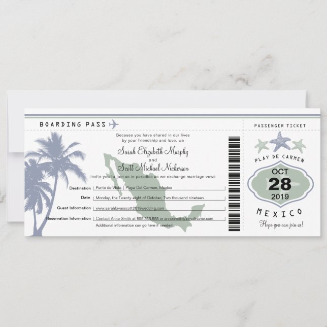 Invitation Mexique Palm Tree Starfish Passe Mariage dans (Devant)