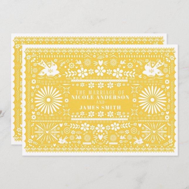 Invitation Mexique Picado jaune Livre blanc Mariage Mariage (Devant / Derrière)