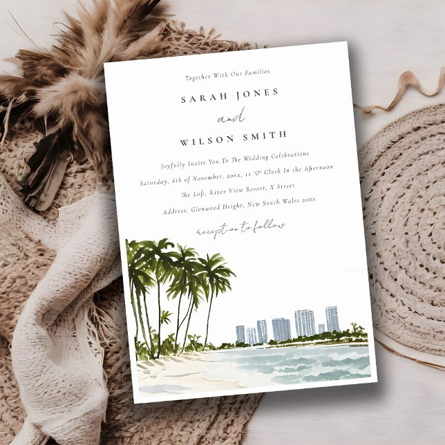 Invitation Miami Florida Aquarelle Palm Mariage paysage (Créateur téléchargé)
