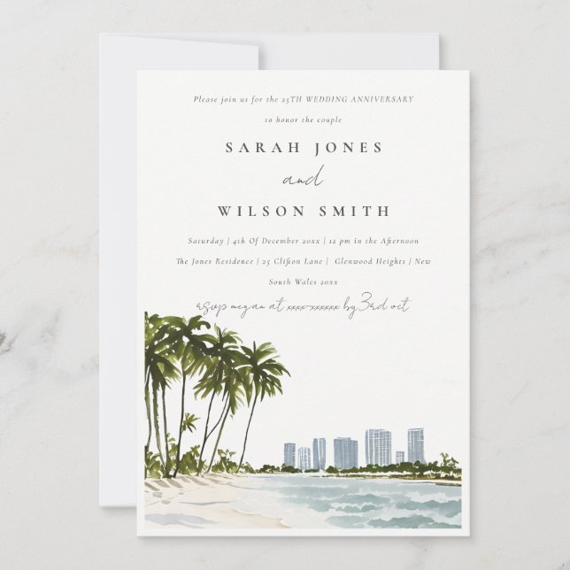 Invitation Miami Florida Palm Mariage du paysage Anniversaire (Devant)