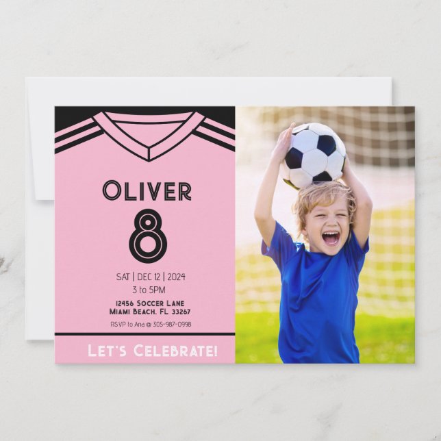 Invitation Miami Pink Soccer Photo Anniversaire Fête Invitati (Devant)