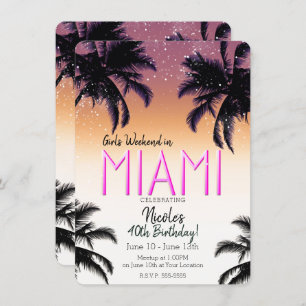Invitation Miami Summer Girls Week-end fête d'anniversaire