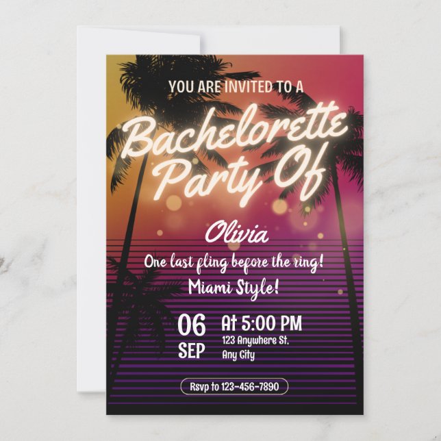 Invitation Miami Summer Girls Weekend Bachelorette Party (Devant)