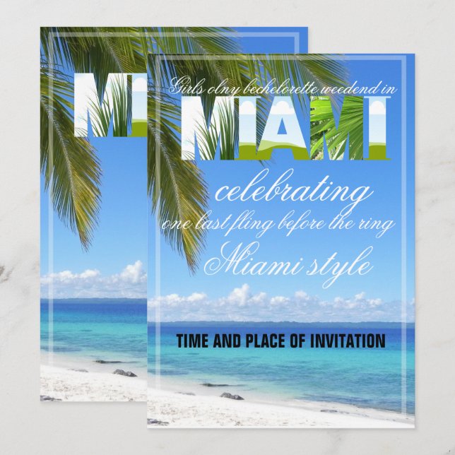 Invitation Miami Summer Girls Weekend Bachelorette Party Invi (Devant / Derrière)