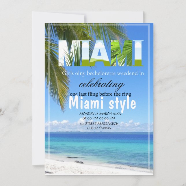 Invitation Miami Summer Girls Weekend Bachelorette Party Invi (Devant)