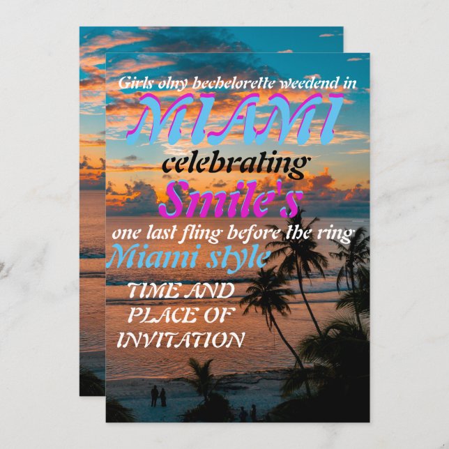 Invitation Miami Summer Girls Weekend Bachelorette Party Invi (Devant / Derrière)