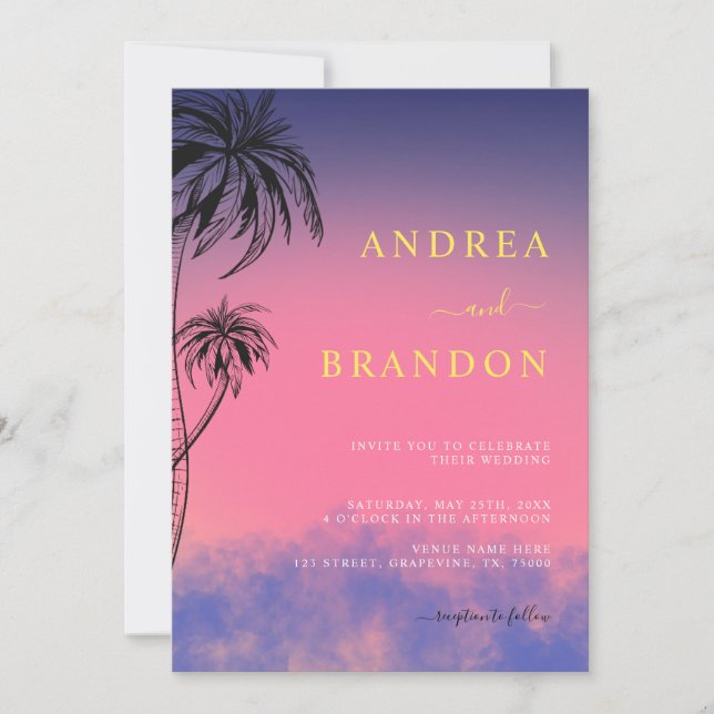 Invitation Miami tropical ou Palm Springs tout en un Mariage (Devant)