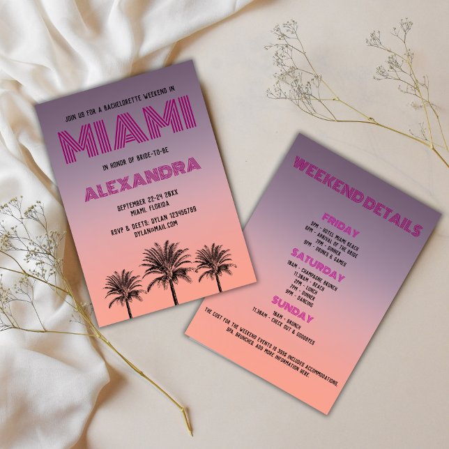 Invitation Miami Tropical Palms Sunset Bachelorette Week-end (Miami Tropical Palms Sunset Bachelorette Weekend Invitation)