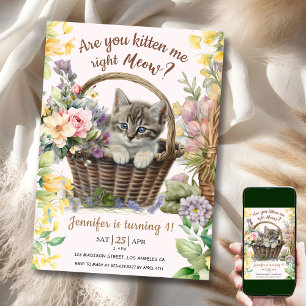 Invitation Miaou ! Fleurie Mignonne Chatte Fille Chat 1er Ann