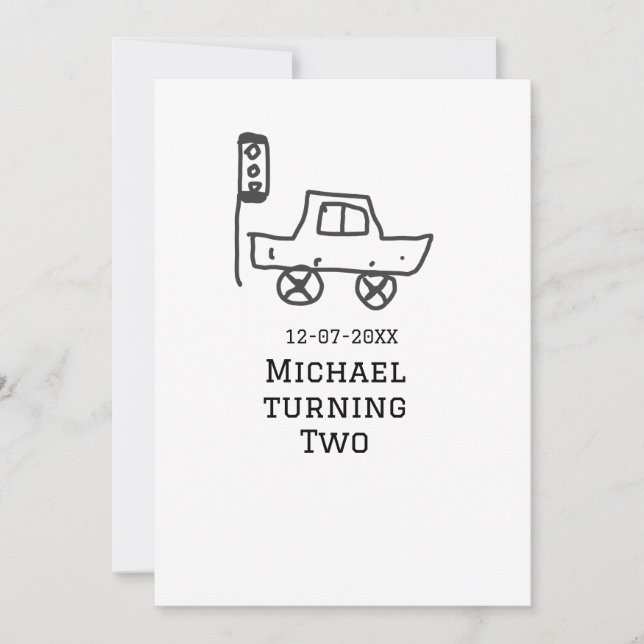 Invitation Michael turning two birthday toy car traffic light (Devant)