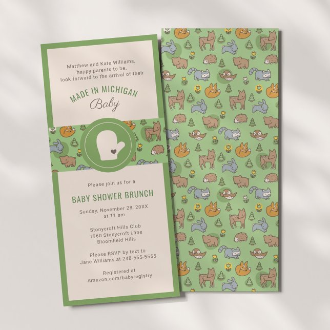 Invitation Michigan Woodland Animaux Baby shower vert (Créateur téléchargé)