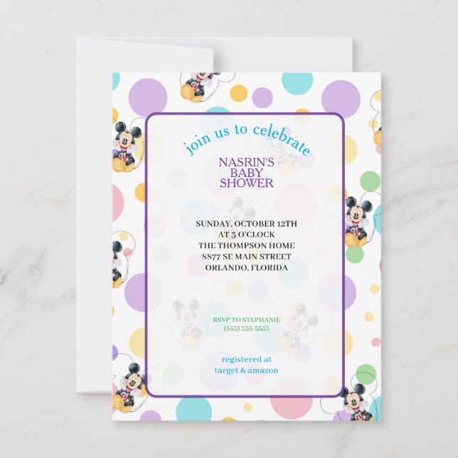 Invitation Mickey Mouse Baby Shower à pois (Devant)