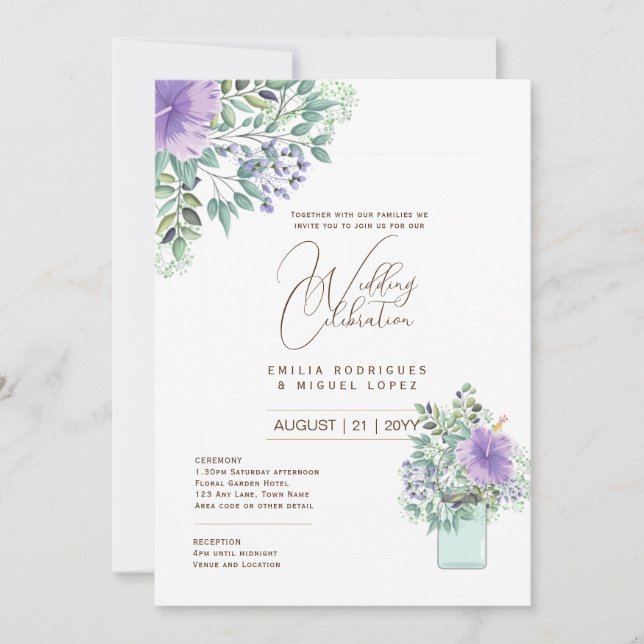 Invitation Micro Jardin Mariage thème Joli Floral été (Devant)