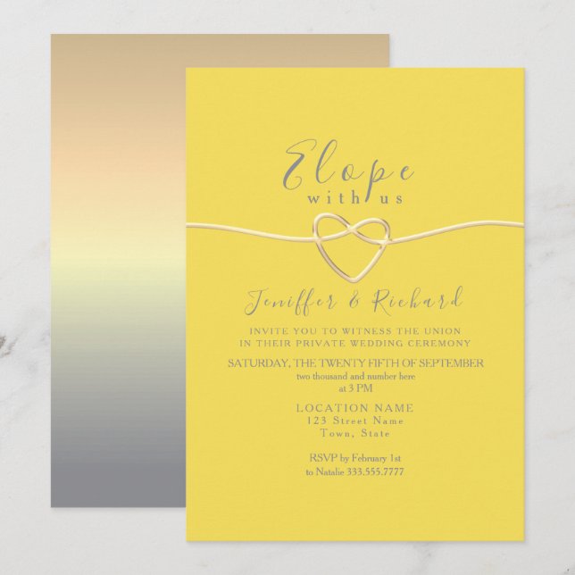 Invitation Micro-Mariage jaune et gris (Devant / Derrière)