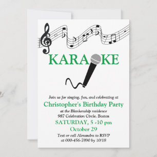 Invitation Microphone Échelle Musicale Fête Karaoke Vert