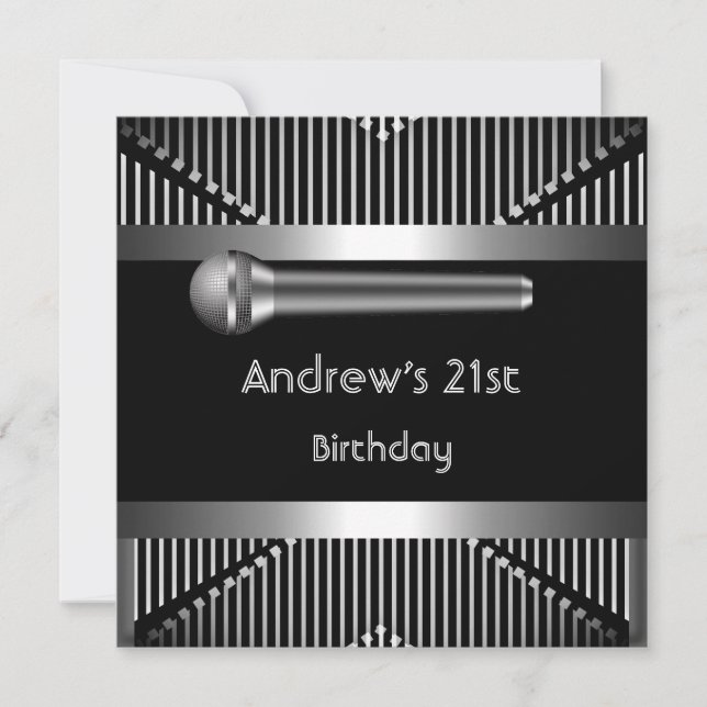 Invitation Microphone en métal noir pour l'anniversaire des 2 (Devant)