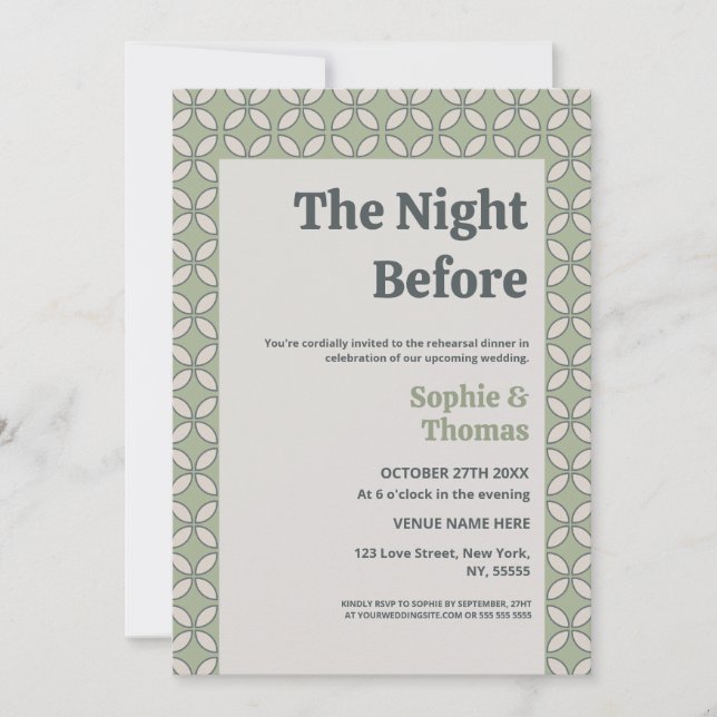 Invitation Mid Century Mod Retro Mariage Olive Green (Devant)