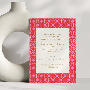Invitation Mid Century Rouge rose mignon Fête de Noël