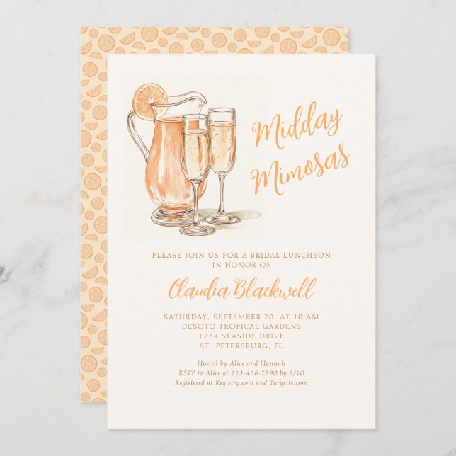 Invitation Midi Mimosas Nuptiale Déjeuner de douche Invitatio (Devant / Derrière)