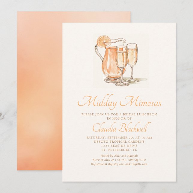 Invitation Midi Mimosas Nuptiale Déjeuner de douche Invitatio (Devant / Derrière)