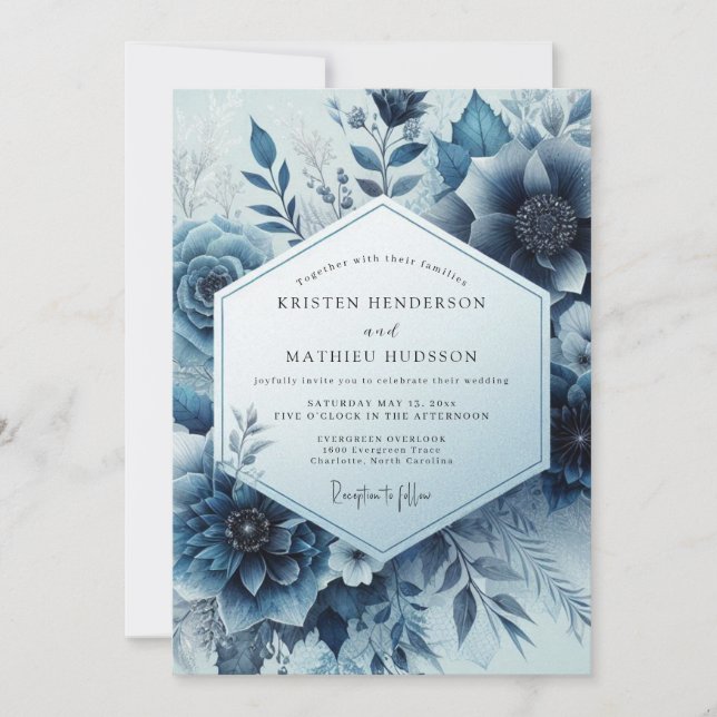 Invitation Midnight Blue Floral Bloom Wedding (Devant)