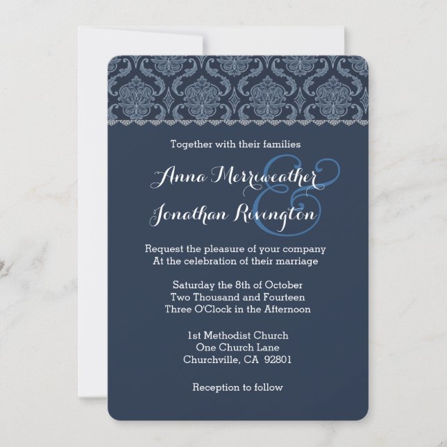 Invitation Midnight Blue Mariage damassé V02 (Devant)