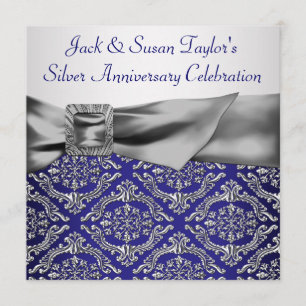 Invitation Midnight Blue Silver Damask 25e anniversaire