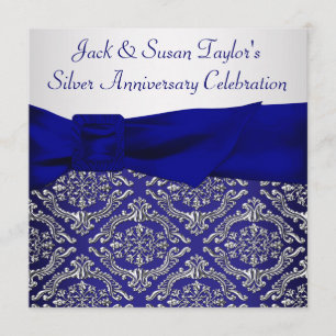 Invitation Midnight Blue Silver Damask 25e anniversaire