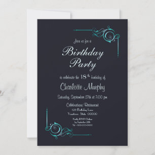Invitation Midnight Blue & Turquoise 18e anniversaire fête