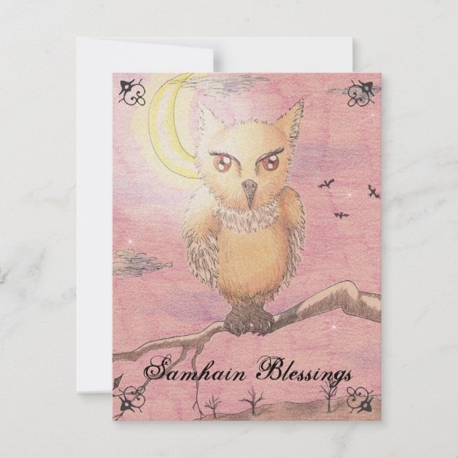 Invitation Midnight Eyes mignonne Owl Samhain Goth Gothique (Devant)