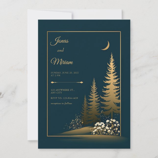 Invitation Midnight Forest Gold Wedding (Devant)
