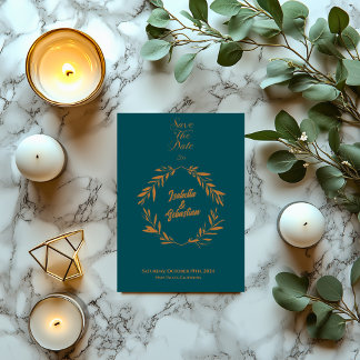 Invitation Midnight Green & Copper Diamond Enregistrer la dat