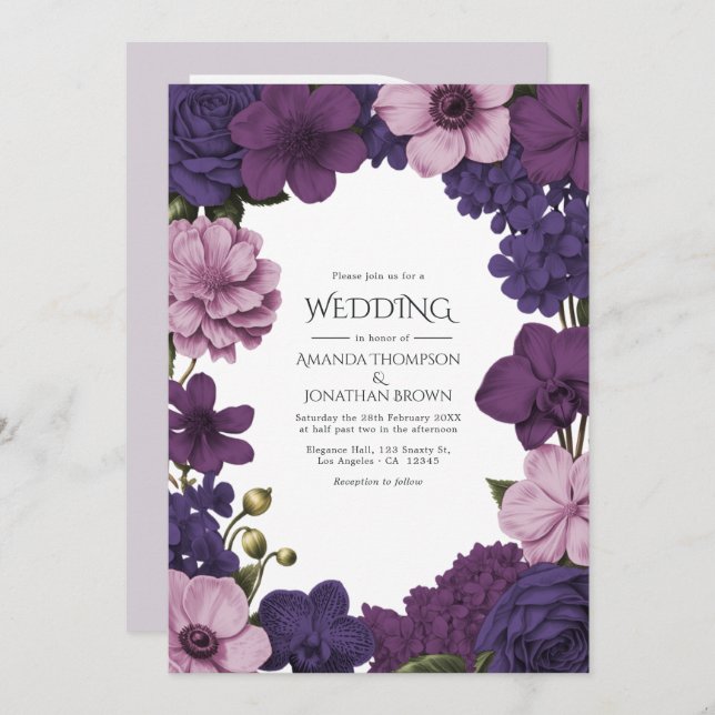 Invitation Midnight Iris, Velvet Plum & Dusty Petal Wedding (Devant / Derrière)