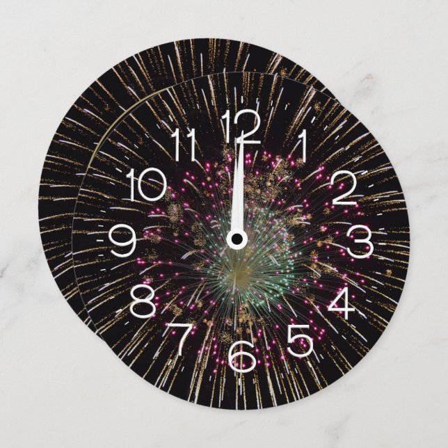 Invitation Midnight New Years Eve Clock On Fireworks  (Devant / Derrière)
