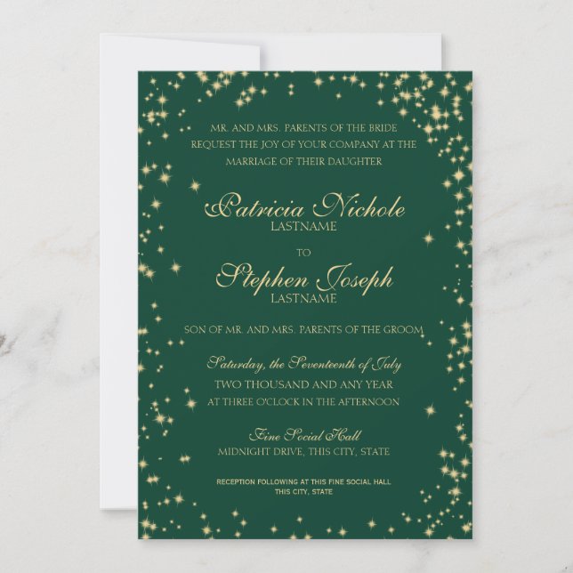 Invitation Midnight Stars Twinkle Sky Emerald Mariage (Devant)