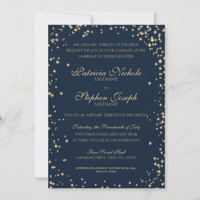 Invitation Midnight Stars Twinkle Sky Mariage (Devant)