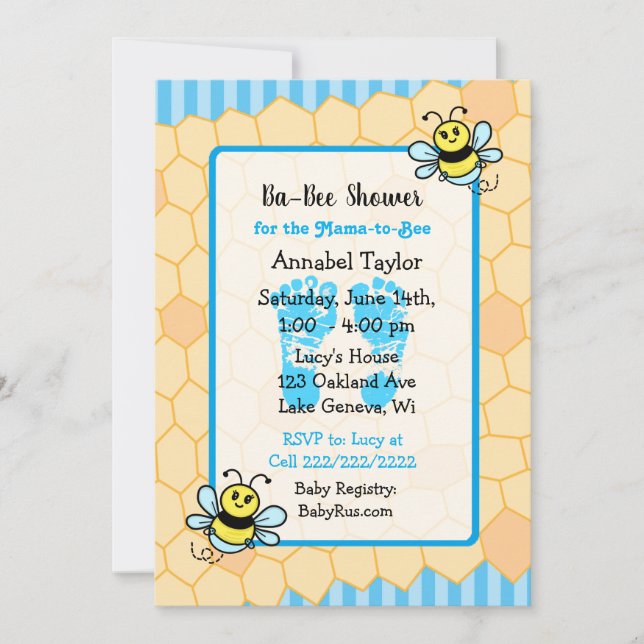 Invitation Miel abeille et Honeycomb Baby shower garçon (Devant)