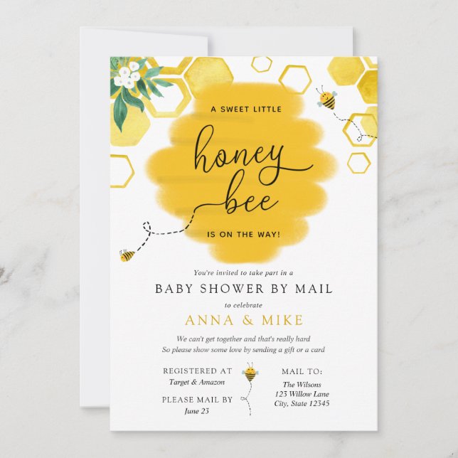 Invitation Miel Bee Baby shower par la poste (Devant)