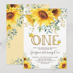 Invitation Miel Bee Sunflower 1er anniversaire été Floral