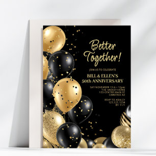 Invitation Mieux ensemble Or Noir 50 ans de Mariage