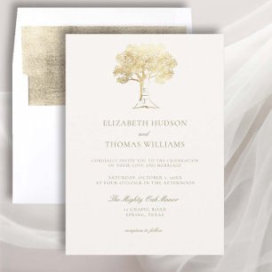 Invitation Mighty Oak Faux Gold Monogrammes Mariage officiel