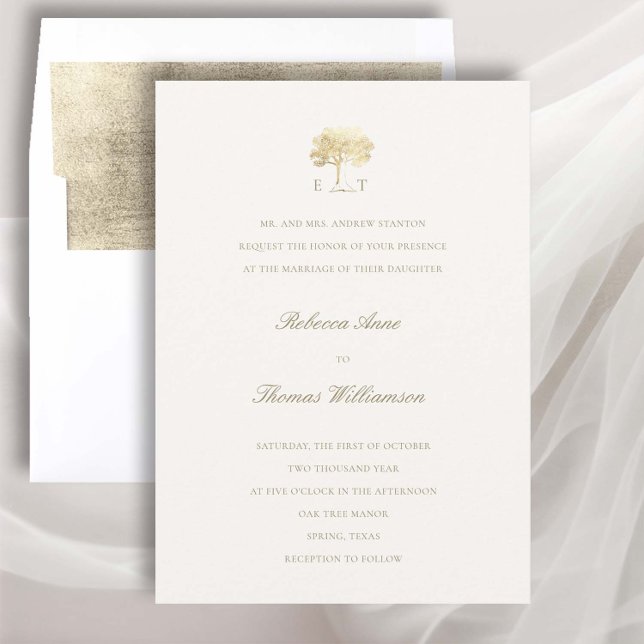 Invitation Mighty Oak Faux Or Formel Mariage traditionnel (golden oak tree wedding invitation fall autumn mountain rustic formal traditional elegant classic)
