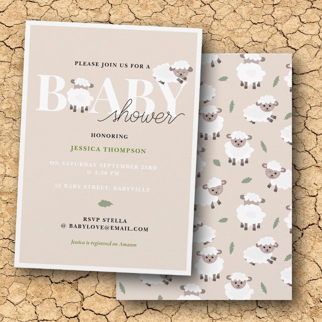 Invitation Mignon agneau moderne Fête de naissance d'animaux  (Cute Lamb Modern Cute Farm Animals Baby Shower Invitation)