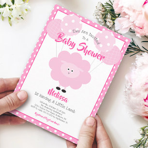 Invitation Mignon Agneau Rose Sucré Moderne Simple Baby Showe