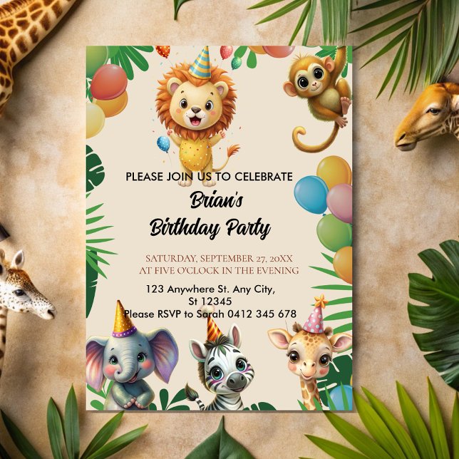 Invitation mignon animal safari jungle sauvage anniversaire d (Créateur téléchargé)