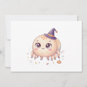 Invitation Mignon araignée duveteuse Halloween avec chapeau d