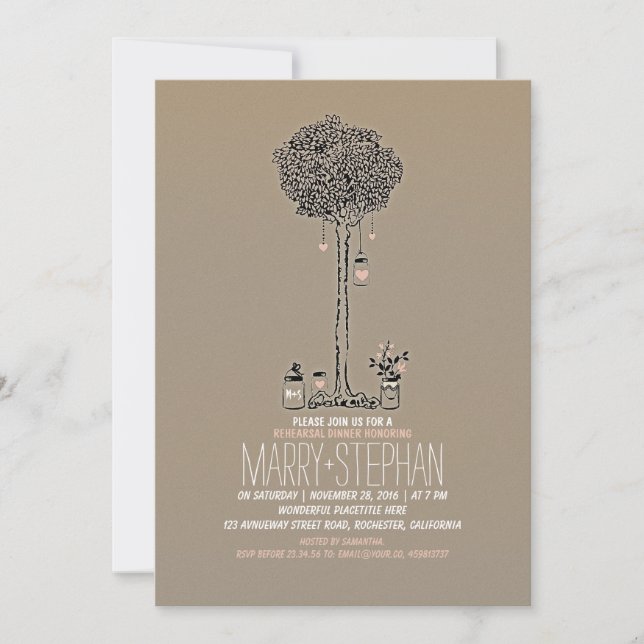 Invitation mignon arbre rustique et jarres de mason répétitio (Devant)
