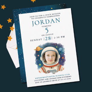 Invitation Mignon Astronaute Blanc Bleu Photo de Vaisseau Spa
