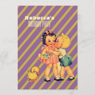 Invitation mignon baiser enfants rétro-enfants fête d'anniver